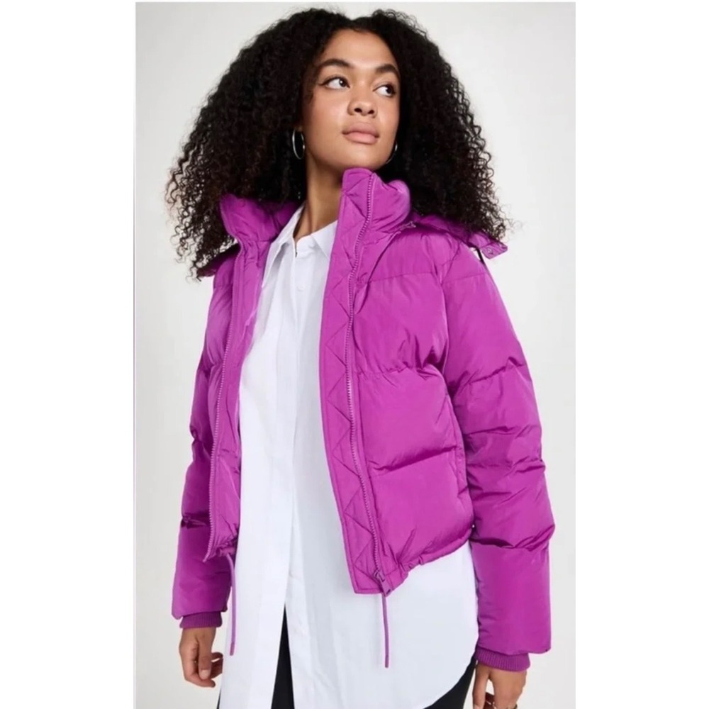 Good American Cropped Puffer Jacket Size 1 Pop Thistle Purple